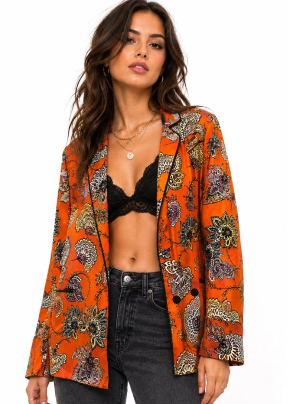 ASOS Jacket Black White Orange Floral